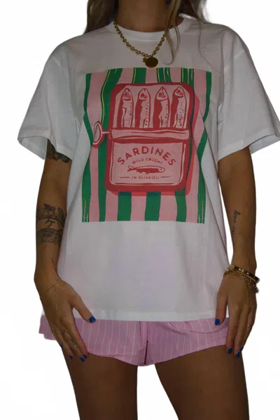 Urban Daizy Sardine Graphic Tee And Striped Shorts Set In White In Animal Print