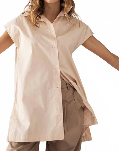 Urban Daizy Short Sleeve Button-up Tunic Top In Nude In Pink