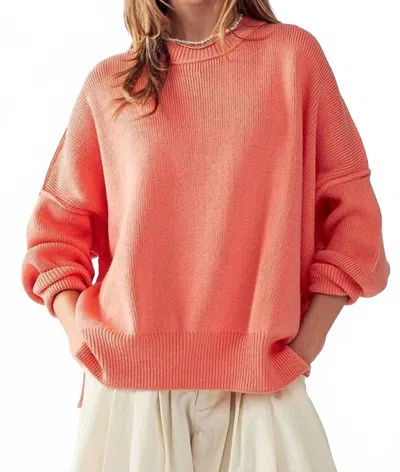 Urban Daizy Side Slit Crew Neck Cozy Sweater In Orange In Multi