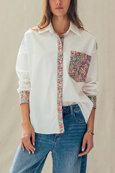 Urban Daizy Spring Garden Classic Button-up Shirt In White Floral In Multi