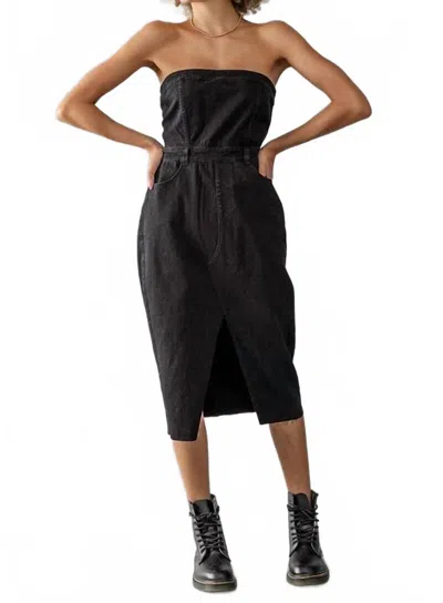 Urban Daizy Strapless Denim Midi Dress In Black