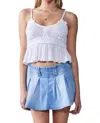 Urban Daizy Stretchable Denim Pleated Mini Skort In Light Blue In Blue