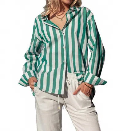 Urban Daizy Striped Button Down Collared Shirt In Green