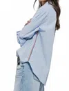 Urban Daizy Striped Twill Tape Detail Statement Button Shirt In Blue And White In Multi