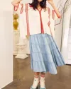 Urban Daizy Tiered Pleated Ruffled Midi Skirt In Denim Blue In Multi