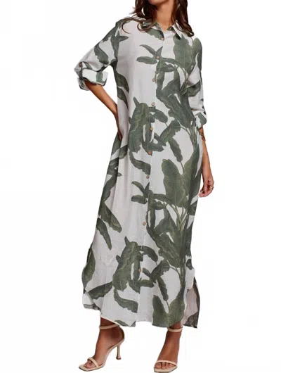 Urban Daizy Tropical Palm Dress In Green In White