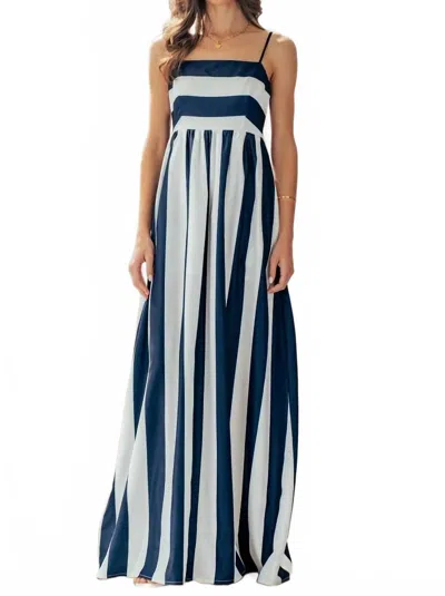 Urban Daizy Vertical Stripe Smocked Back Maxi Dress In Navy And White In Multi