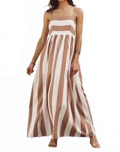 Urban Daizy Vertical Stripe Smocked Back Maxi Dress In Taupe In Gray