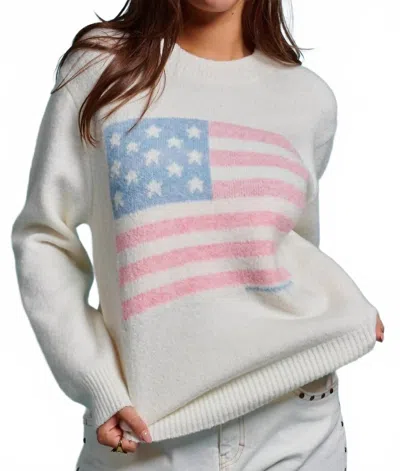 Urban Daizy Vintage Flag Relaxed Soft Knit Sweater In Beige In Neutral