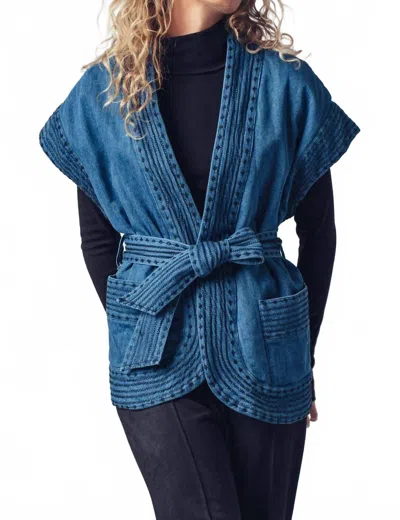 Urban Daizy Washed Belted Vest In Denim In Multi