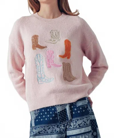 Urban Daizy Western Embroidered Cowboy Boot Sweater In Pink