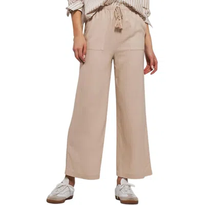 Urban Daizy Wide Leg Linen Tassel Drawstring Pants In Mocha In Blue