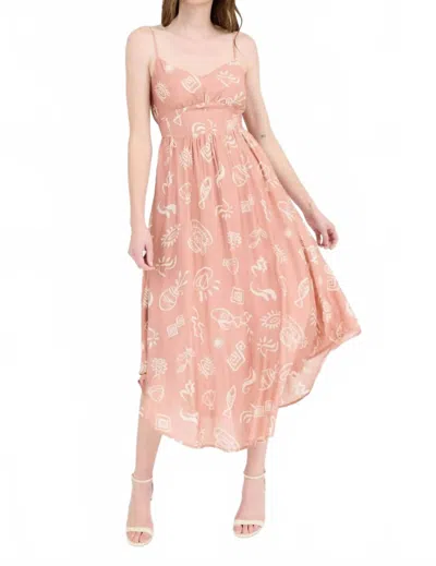 Urban Daizy Women's Abstract Coastal Print Asymmetrical Midi Dress In Apricot In Pink