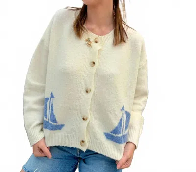Urban Daizy Women's The Jekyll Sailboat Cardigan In Ivory In Yellow