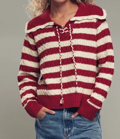 Urban Daizy Women's The Laurel Lace Up Sweater In Red White