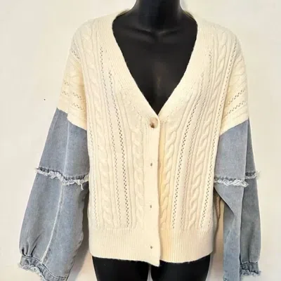 Urban Daizy Women's Two Tone Sleeve Cardigan In Tan/denim In Yellow