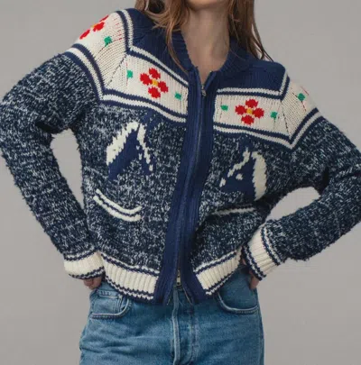Urban Daizy Women's Zip Up Flower Cardigan In Blue Multi