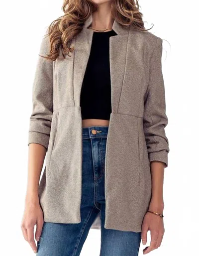 Urban Daizy Woven Textured Open Front Blazer In Mocha In Brown
