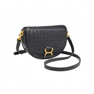 Urban Expressions Alise Woven Vegan Leather Saddle Crossbody In Black