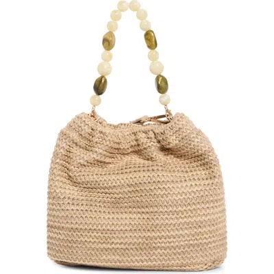 Urban Expressions Handbags Beaded Handle Straw Crossbody Bag In Brown