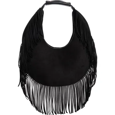 Urban Expressions Handbags Fringe Faux Suede Hobo Bag In Black