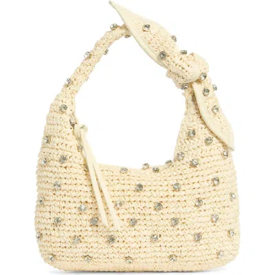 Urban Expressions Handbags Jessa Crystal Embellished Raffia Shoulder Bag In White