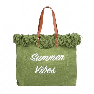 Urban Expressions Summer Vibes Fringe Beach Tote Bag In Sage