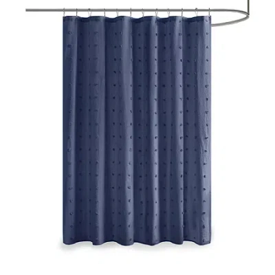 Urban Habitat Maize Cotton Yarn Dyed Jacquard Shower Curtain In Blue