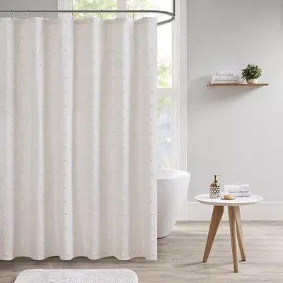 Urban Habitat Maize Cotton Yarn Dyed Jacquard Shower Curtain In White