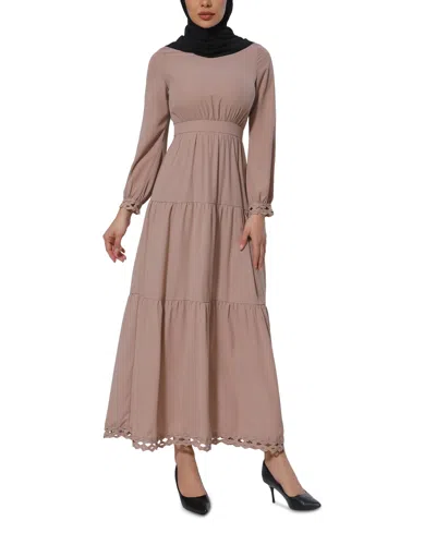 Urban Modesty Women's Lace-trim Tiered Maxi Dress In Taupe