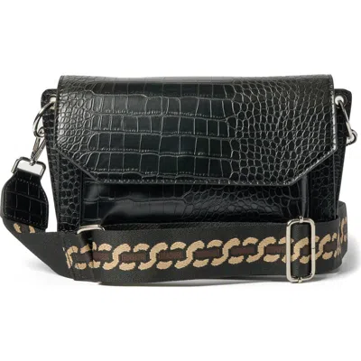 Urban Originals Au Revoir Croc Embossed Vegan Leather Crossbody Bag In Black
