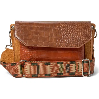 Urban Originals Au Revoir Croc Embossed Vegan Leather Crossbody Bag In Brown