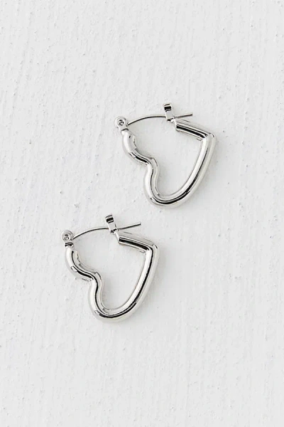 Urban Outfitters 14k Gold Plated Heart Hoop Earring In Silver, Women's At
