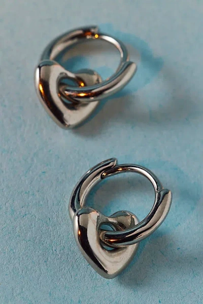 Urban Outfitters 14k Gold Plated Puffy Heart Mini Hoop Earring In Silver, Women's At