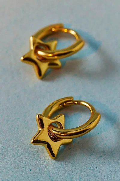 Urban Outfitters 14k Gold Plated Puffy Star Mini Hoop Earring In Gold, Women's At