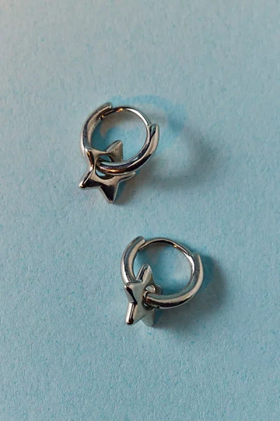 Urban Outfitters 14k Gold Plated Puffy Star Mini Hoop Earring In Silver, Women's At