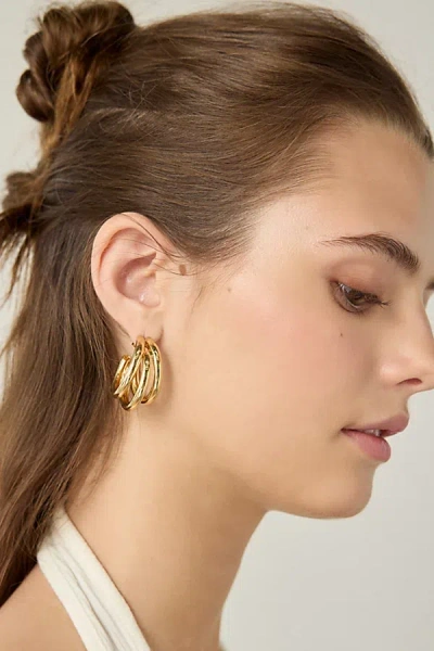 Urban Outfitters 14k Gold Plated Triple Hoop Earring In Gold, Women's At