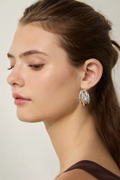 Urban Outfitters 14k Gold Plated Triple Hoop Earring In Silver, Women's At