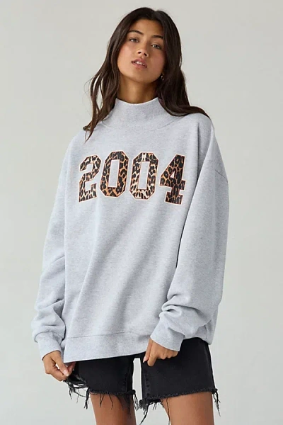 Urban Outfitters 2004 Leopard Print Graphic Fleece Mock Neck Pullover Top In Light Grey, Women's At  In Gray