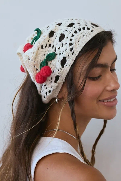 Urban Outfitters 3d Cherry Crochet Headscarf In Cream, Women's At  In White