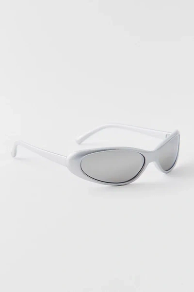Urban Outfitters '90s Curved Slim Oval Sunglasses In Silver Mirror, Women's At  In Gray