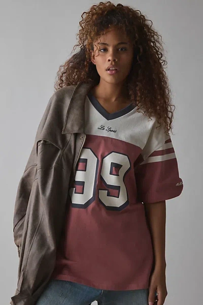 Urban Outfitters 99 Varsity Graphic Oversized V-neck Jersey Tee In Purple, Women's At