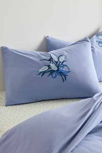 Urban Outfitters A Bouquet For You Floral Embroidered Sham Set In Blue At