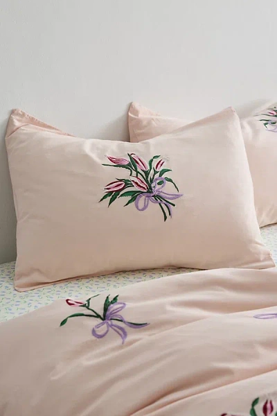 Urban Outfitters A Bouquet For You Floral Embroidered Sham Set In Pink At
