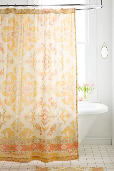 Urban Outfitters Acacia Floral Medallion Patterned Shower Curtain In Yellow At