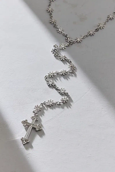 Urban Outfitters Adelia Cross Pendant Lariat Necklace In Silver, Women's At  In Metallic
