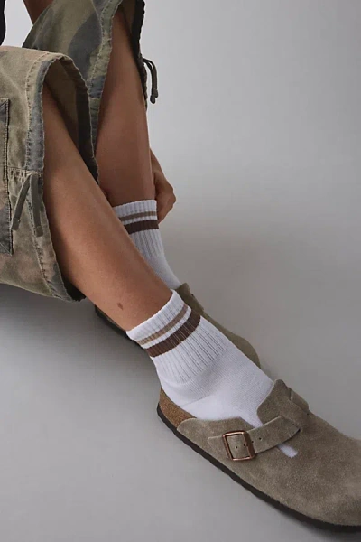 Urban Outfitters Alana Striped Athletic Quarter Crew Sock In White/brown Stripe, Women's At