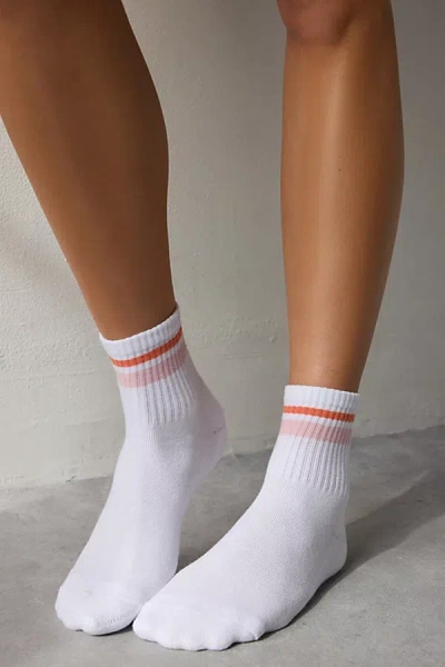 Urban Outfitters Alana Striped Athletic Quarter Crew Sock In White/peach Stripe, Women's At