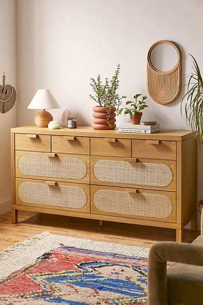 Urban Outfitters Alder Cane Paned 8-drawer Dresser In Natural At