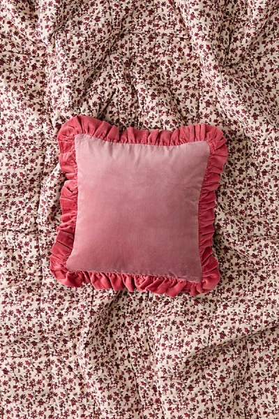 Urban Outfitters Alex Square Ruffle Velvet Throw Pillow In Pink At